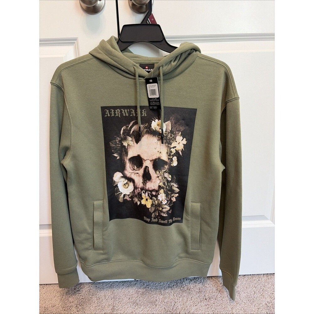 Airwalk Men’s Hoodie | Sage Green | Skull Rose Floral | NWT